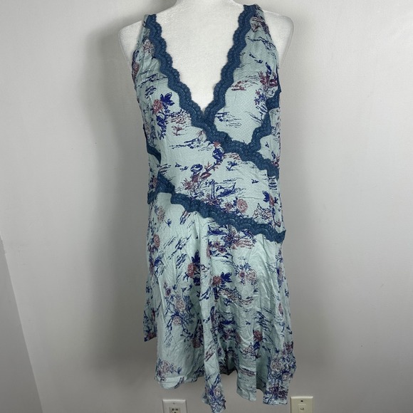 Free People Slip My Mind Trapeze Floral Lace Trim Y2K Shift Dress Womens Large - Picture 3 of 16